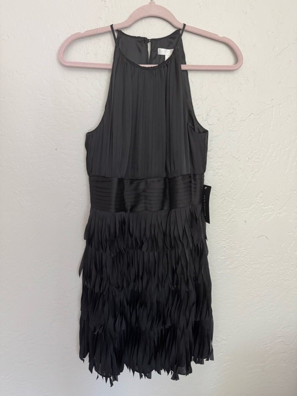 Ann Taylor Black Sleeveless Fringe Mini Dress